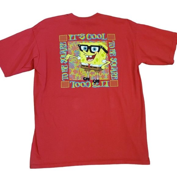 Y2k Adult XL Spongebob Squarepants Double Sided Graphic Tshirt Funny Red - Picture 3 of 7